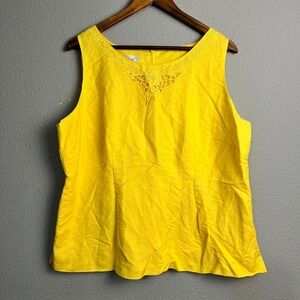 Lino USA XL Yellow Linen Blend Sleeveless Top Embroidered Floral Y2K Cottagecore